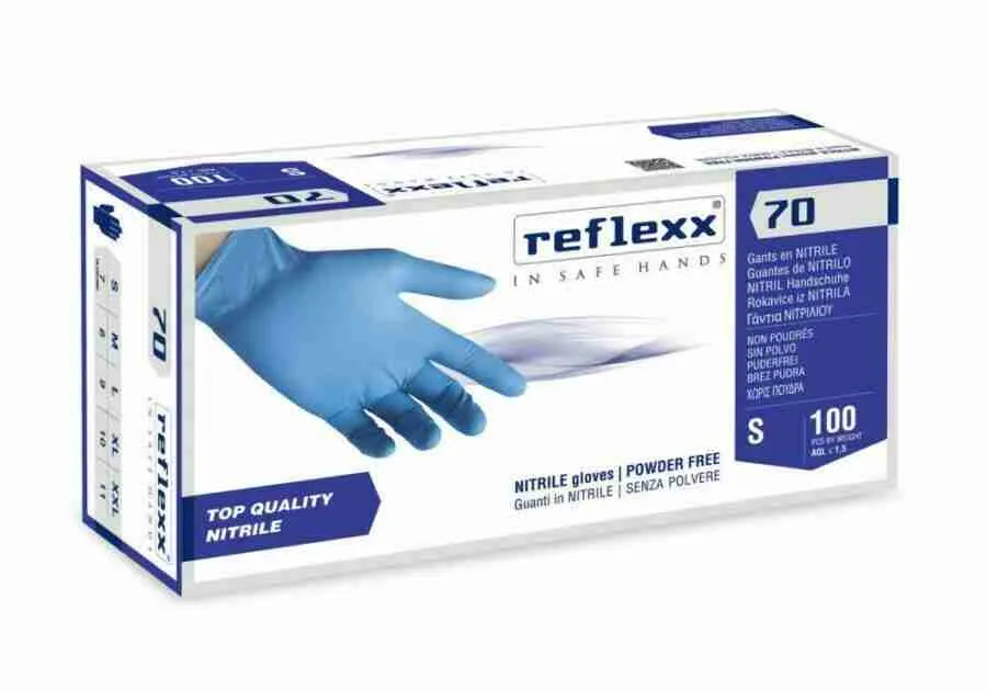 Guanti in nitrile reflexx 70 senza polvere – gr. 4,9